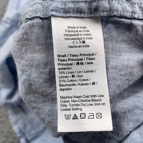 J Crew Shirt Mens Small Medium Blue Linen Blend Slim Fit Short Sleeve Casual - Picture 8 of 9